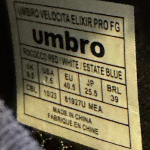 Umbro Velocita Elixir Pro FG Soccer Cleats Red Blue Men’s 7.5 New $275 MSRP - Picture 5 of 6